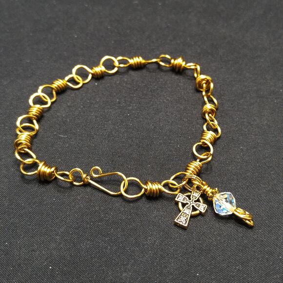 Handmade Wire Wrapped Bracelet, Celtic Cross Charm - Picture 8 of 10